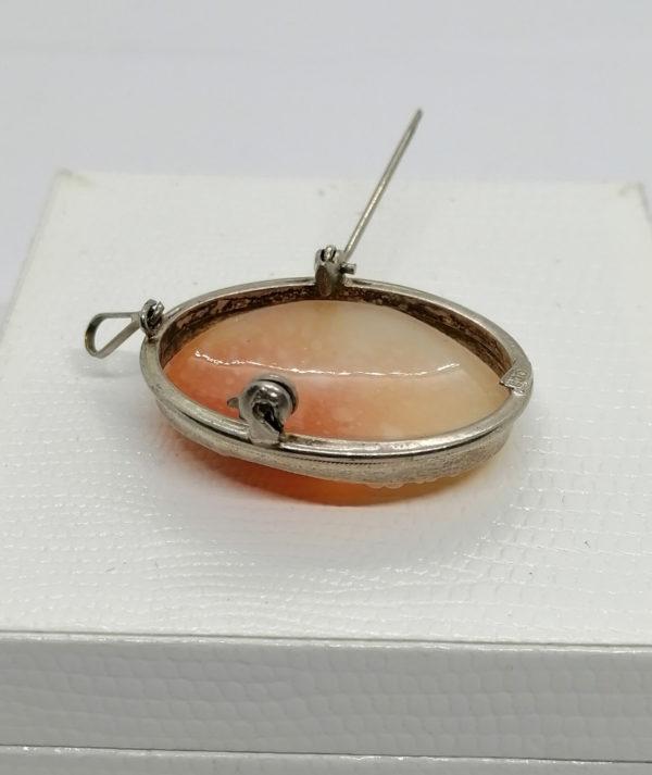Broche/pendentif en argent avec fil tourné en vermeil et camée coquillage. – Image 3