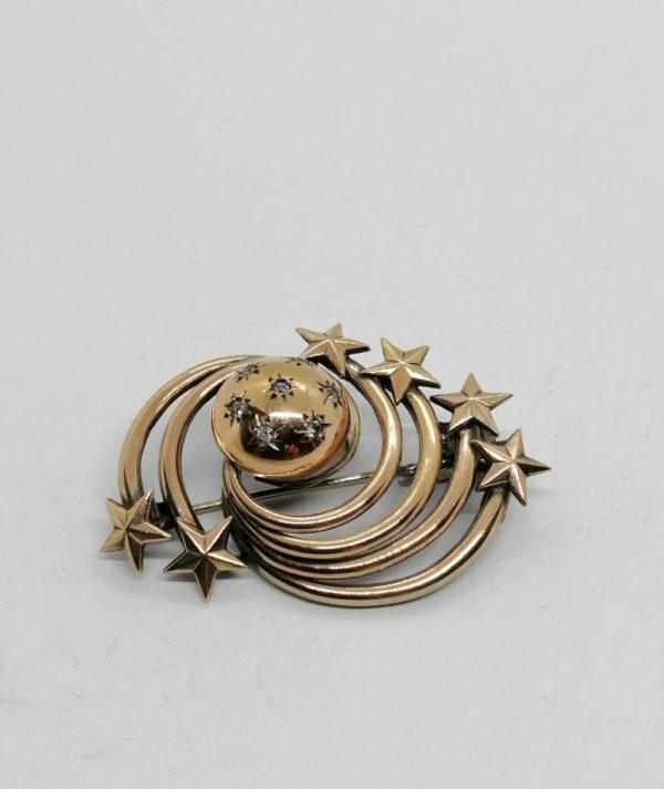 Broche or/argent façon planète, et étoiles filantes. – Image 2