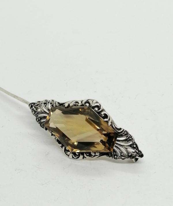 Broche argent, avec quartz fumé taillé sur mesure, marcasites, 1920. – Image 2