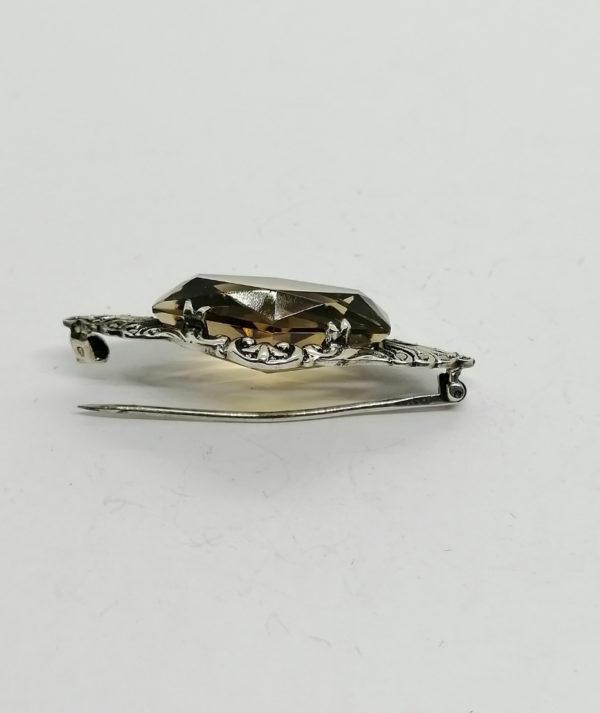 Broche argent, avec quartz fumé taillé sur mesure, marcasites, 1920. – Image 3