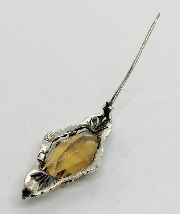 Broche argent, avec quartz fumé taillé sur mesure, marcasites, 1920. – Image 4