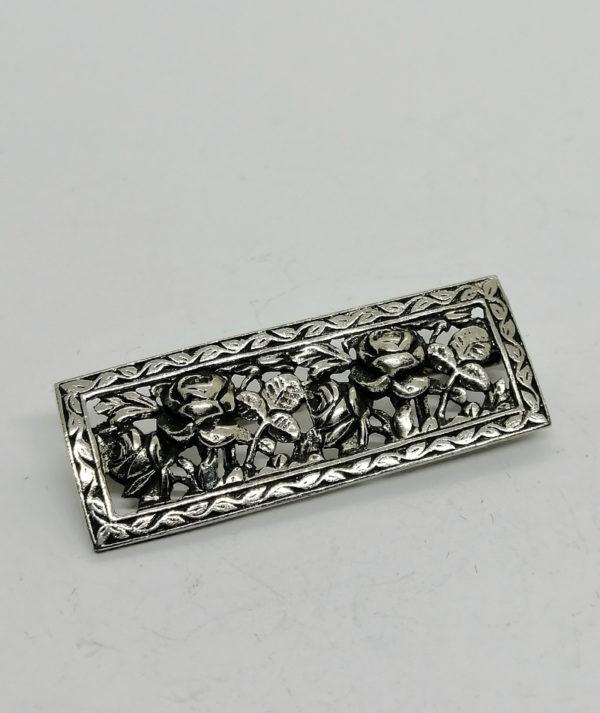 Broche argent de forme rectangulaire et motifs de roses stylisées. – Image 2