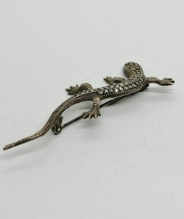 Broche en argent, salamandre pavée de marcasites, vers 1930. – Image 3