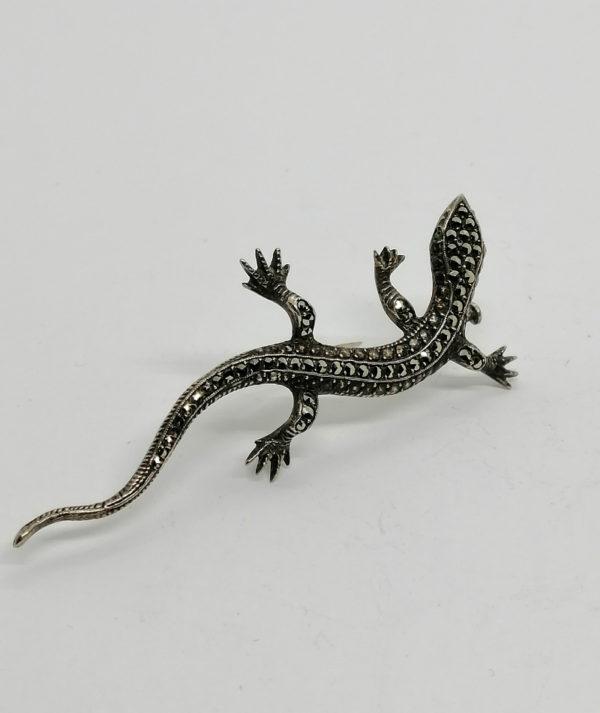 Broche argent , salamandre entièrement pavée de marcasites , 1930.