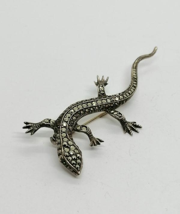 Broche argent , salamandre entièrement pavée de marcasites , 1930. – Image 2