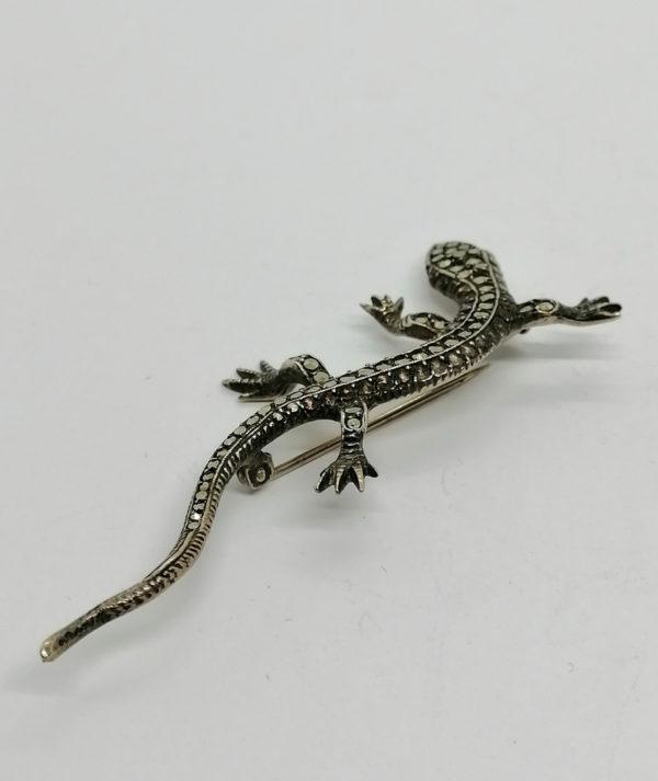 Broche argent , salamandre entièrement pavée de marcasites , 1930. – Image 3