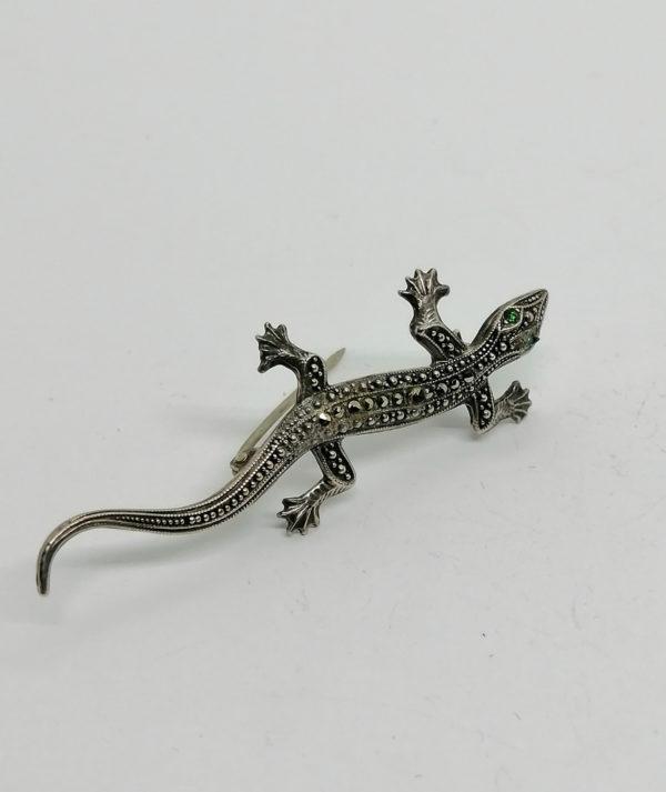 Broche argent, salamandre, petit modèle, avec marcasites.