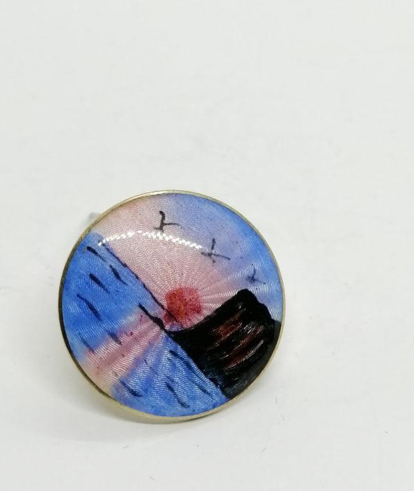 Broche argent vermeil, miniature émaillée, travail Norvégien, signé. – Image 2