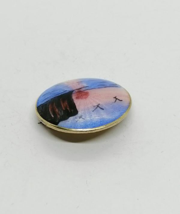 Broche argent vermeil, miniature émaillée, travail Norvégien, signé. – Image 3