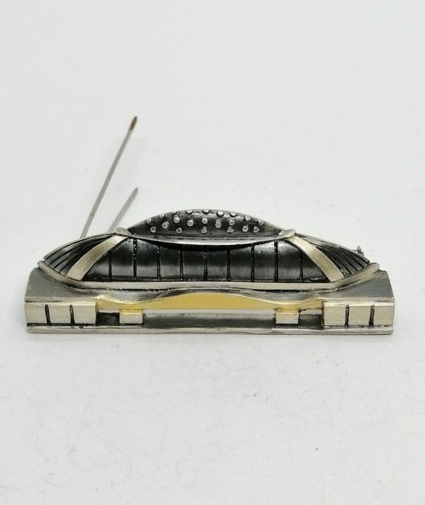 Broche argent, modèle très structuré façon art déco, Espagnole.