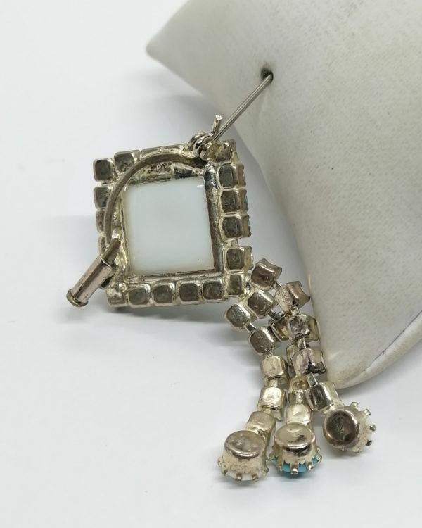 Broche de couleur bleu turquoise et blanc avec pampilles. – Image 3
