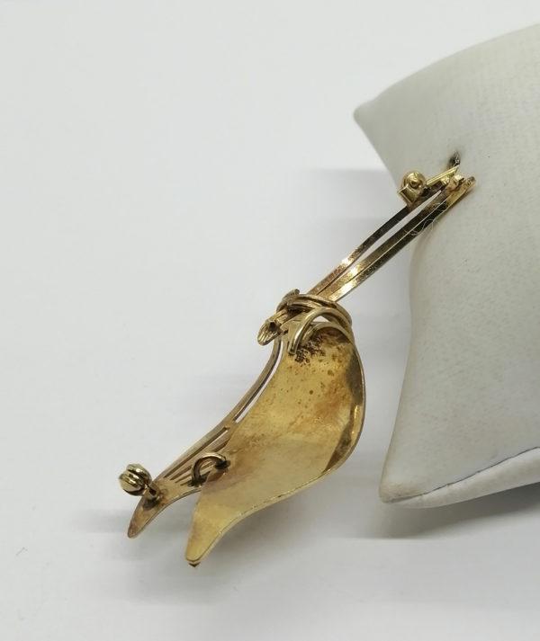 Broche laiton jaune représentant deux feuilles. – Image 3