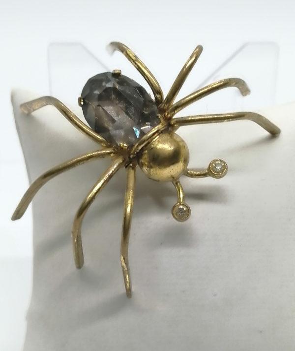 Broche araignée grand modèle, en laiton et strass.