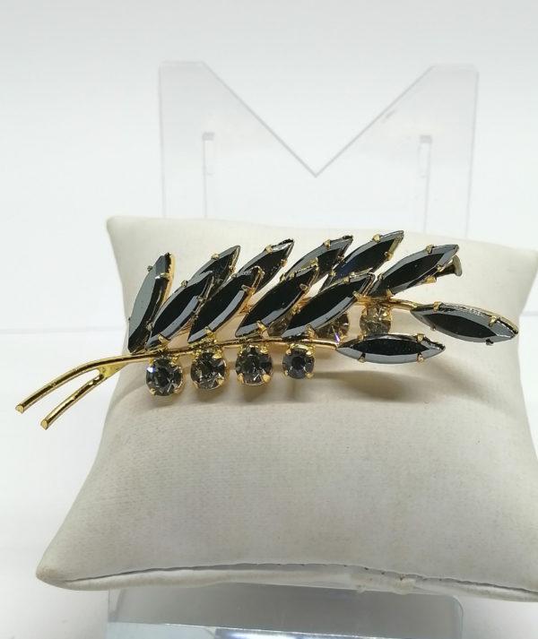 Broche en laiton façon feuille avec pavage de strass. – Image 2