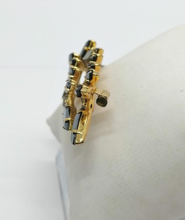 Broche en laiton façon feuille avec pavage de strass. – Image 3