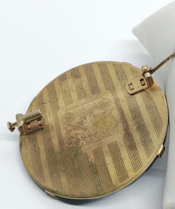 Broche ronde, monture laiton , avec porcelaine de Limoges. – Image 3