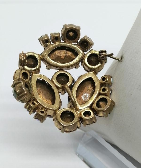 Broche/pendentif, laiton, avec pavage de gros strass au centre en forme de navette. – Image 3