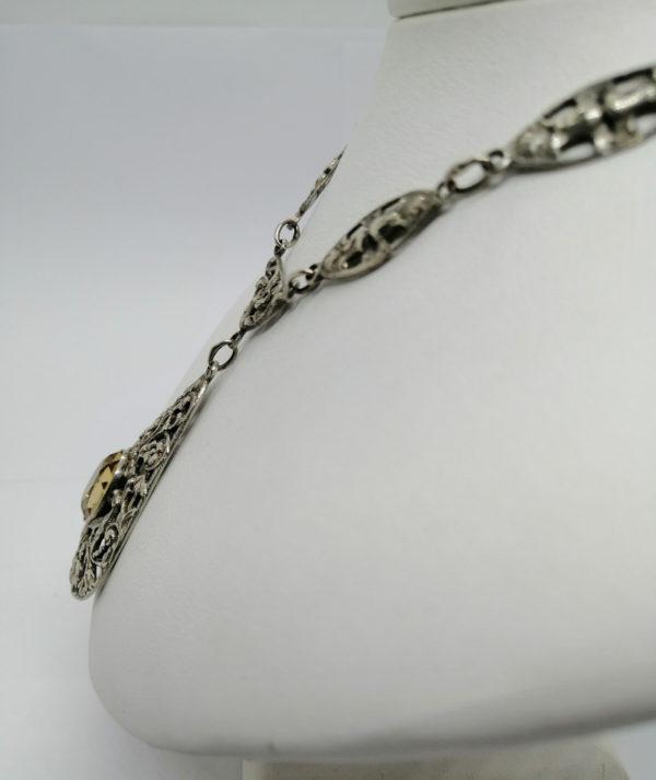 Collier argent, motifs floraux, citrine centrale, travail Italien vers 1920. – Image 2
