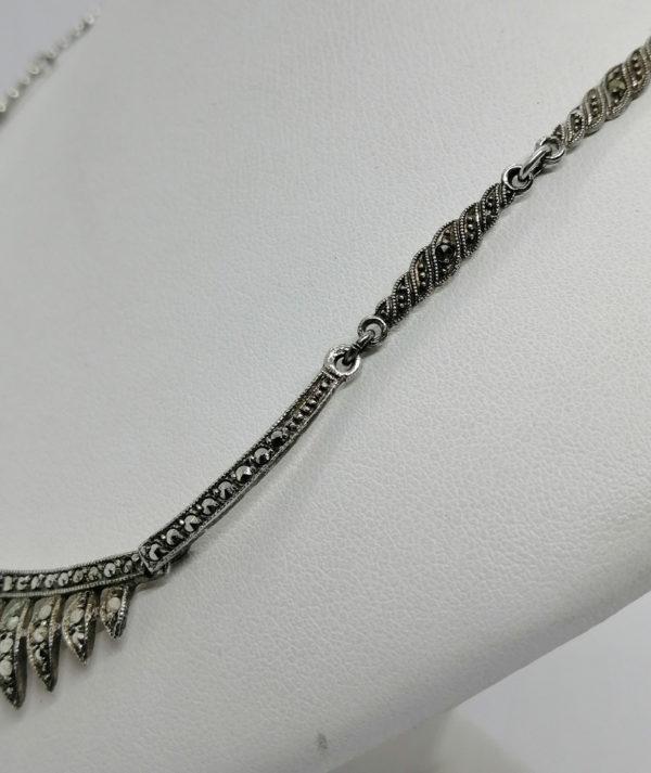 Collier argent, pendant façon diadème avec pavage de marcasites. – Image 3