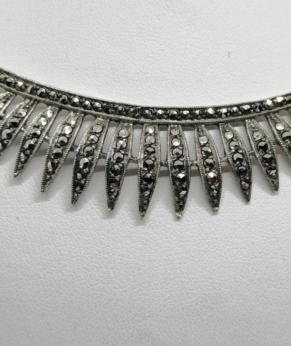 Collier argent, pendant façon diadème avec pavage de marcasites. – Image 4