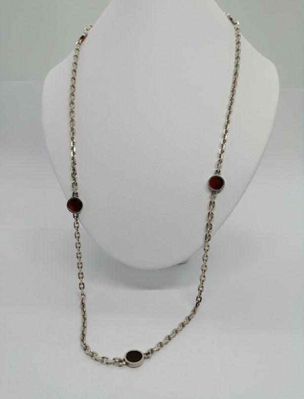 Collier argent, vintage, grosse maille forçat et maillons avec cornaline, 1970-80. – Image 2