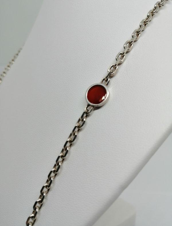 Collier argent, vintage, grosse maille forçat et maillons avec cornaline, 1970-80. – Image 3