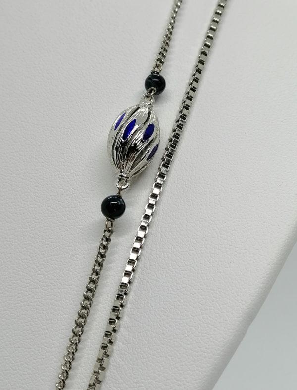 Collier argent , vintage, double rang avec lapis-lazuli et émaillé bleu, 1960-70. – Image 3