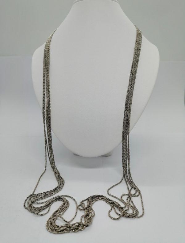 Collier argent , vintage, très long à plusieurs rangs, 1950-60.