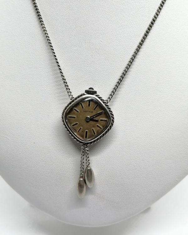 Collier argent vintage, avec montre mécanique comme pendant. – Image 2