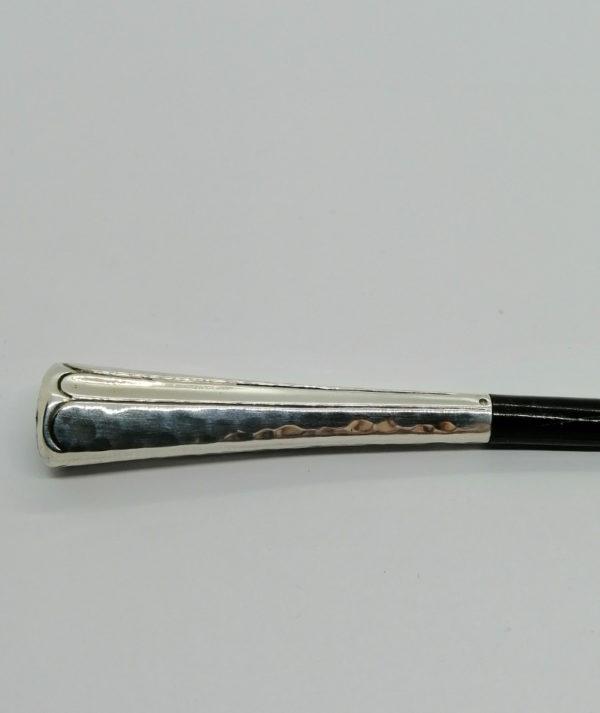 Fume-cigarette argent martelé, bakélite noir, Art Déco – Image 3