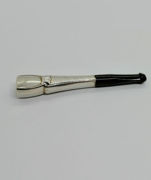 Fume-cigarette argent, guilloché, volutes et bakélite noir, Art Déco.