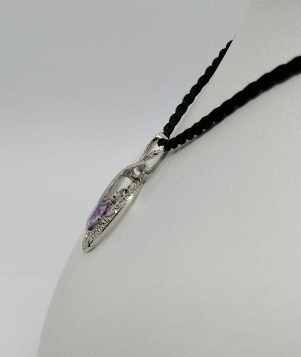 Pendentif argent, pavé de marcasites, pampille aves améthyste. – Image 2