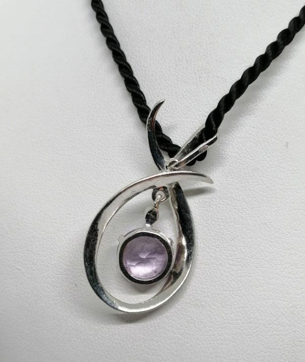 Pendentif argent, pavé de marcasites, pampille aves améthyste. – Image 3