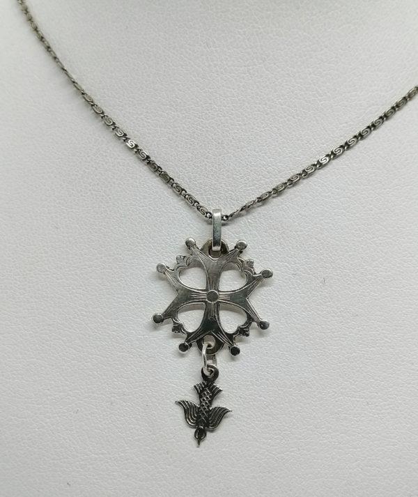 Pendentif argent, croix Huguenotte.