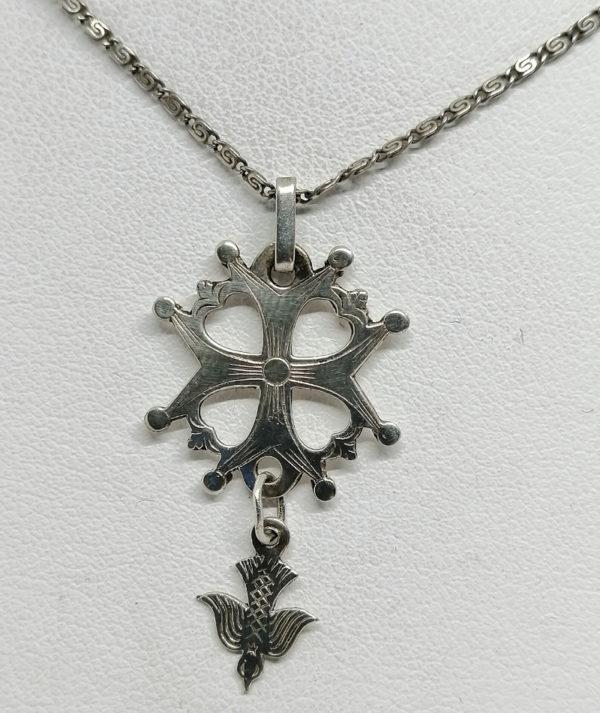 Pendentif argent, croix Huguenotte. – Image 2