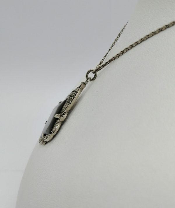 Pendentif argent, décor avec pavage de marcasites, et carré de nacre. – Image 2