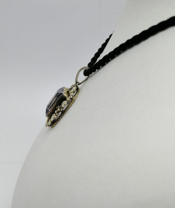 Pendentif argent, motif floral, et améthyste au centre, Art Nouveau. – Image 2