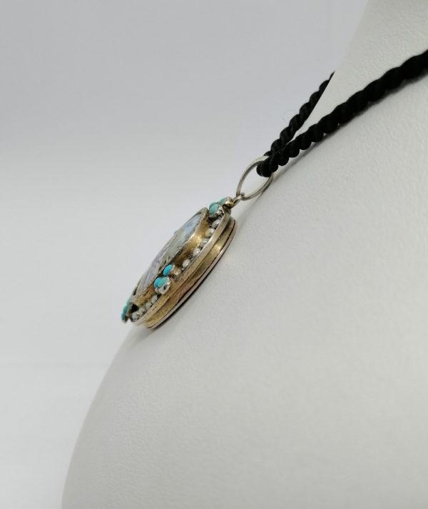 Pendentif argent, vermeil, avec miniature émaillée, sertie de perles fines et turquoises,1860-80. – Image 2