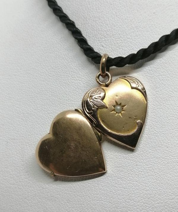 Pendentif, porte-photo de forme coeur, en plaqué or rosé. – Image 5