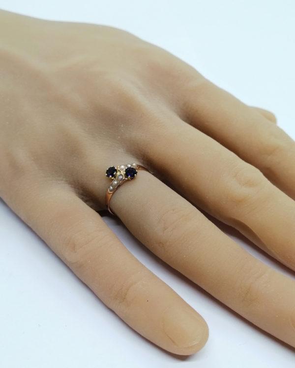 Bague en or rosé, sertie perles fines et améthystes, 1880. – Image 5