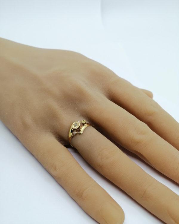 Bague en or rose et vert, fleurette avec perles fine, Art Nouveau. – Image 5