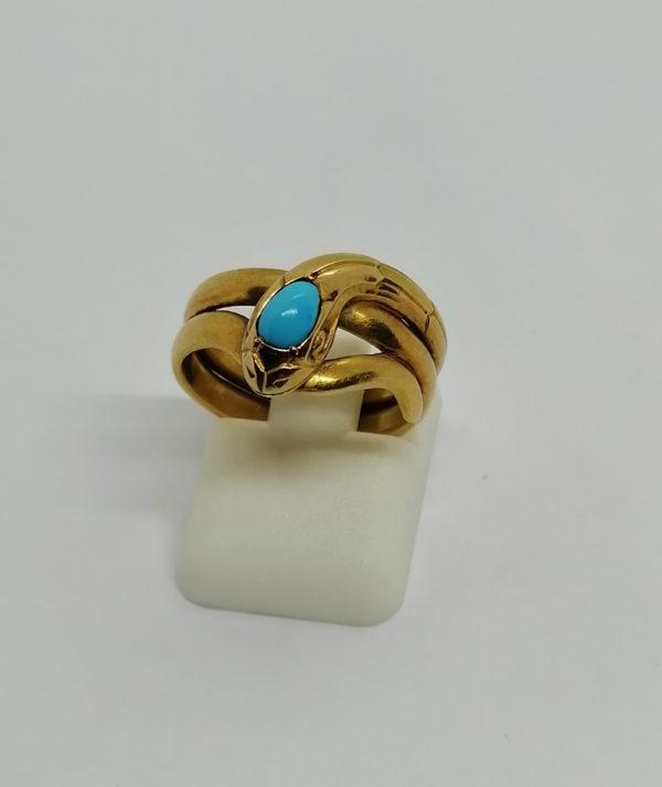 Bague en or, modèle serpent avec turquoise, 1920.