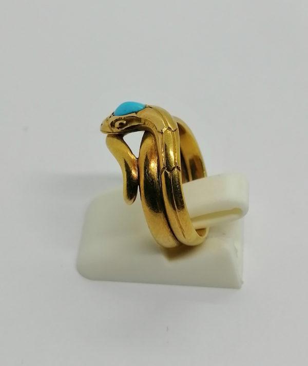 Bague en or, modèle serpent avec turquoise, 1920. – Image 2