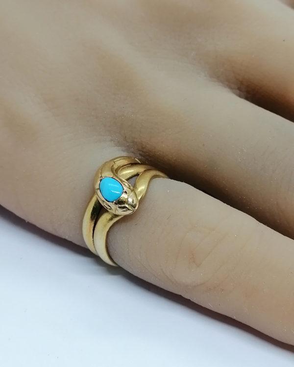 Bague en or, modèle serpent avec turquoise, 1920. – Image 4