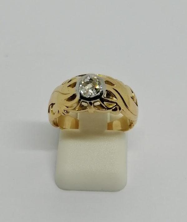 Bague en or, petit jonc, monture végétale avec diamant, Art Nouveau.