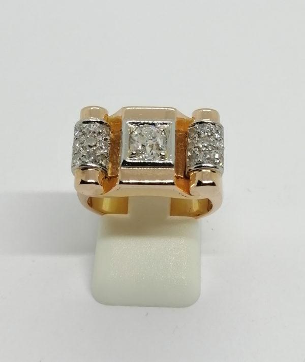 Bague or, bicolore, diamants, modèle fin art déco, 1925.