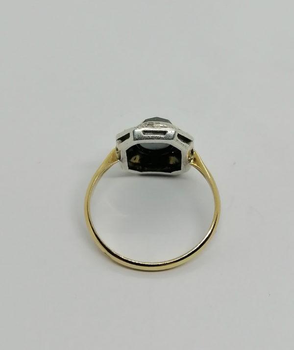 Bague or/argent, hématite ovale et forme octogonale, entourage marcasites, Art Déco. – Image 3