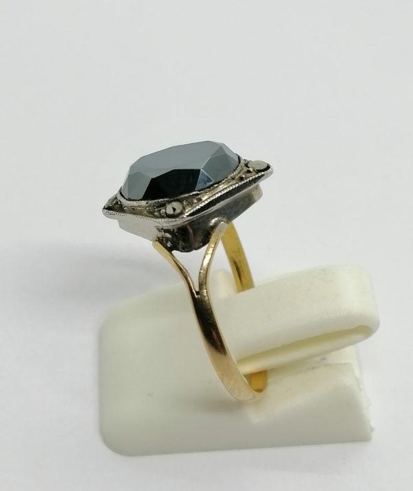 Bague or/argent, hématite et marcasites, Art Déco, vers 1925. – Image 2