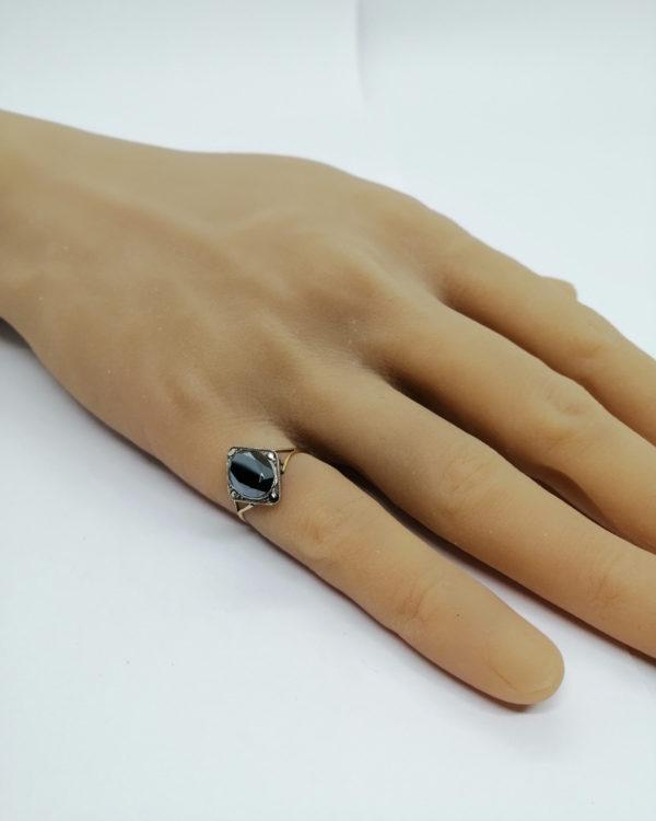 Bague or/argent, hématite et marcasites, Art Déco, vers 1925. – Image 5