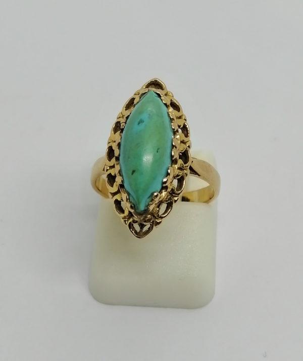 Bague en or, petite navette, turquoise cabochon, 1920.